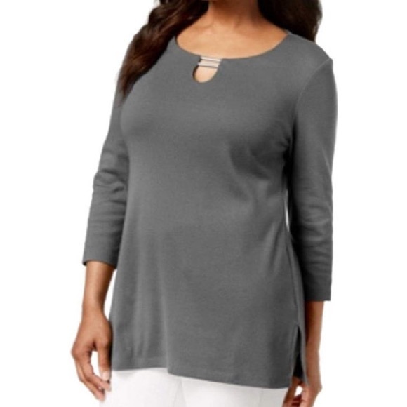 Karen Scott Tops - Charcoal Gray Heather Tunic Top Size Small